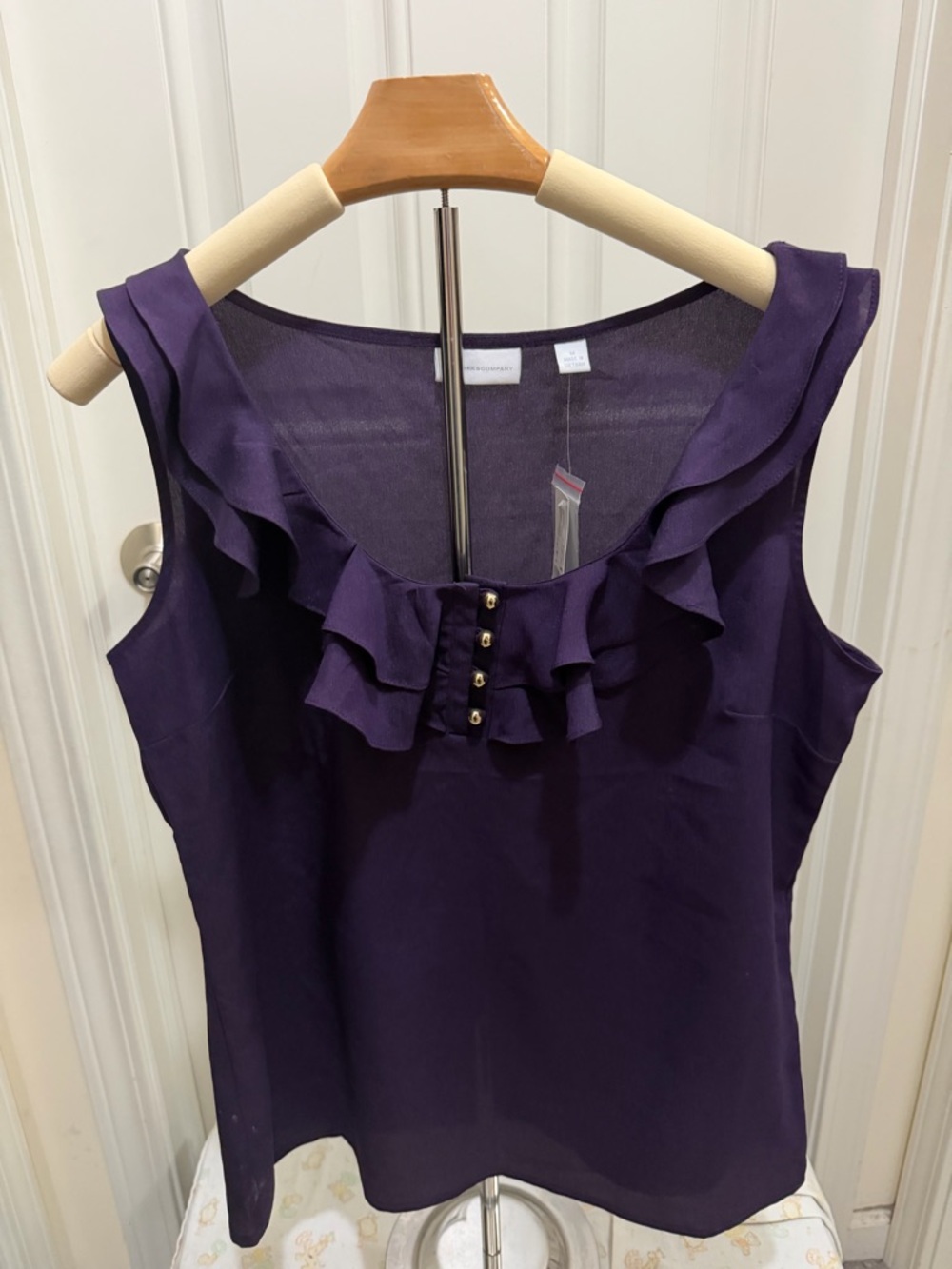 New York & Company Deep Purple Ruffle Front Camisole